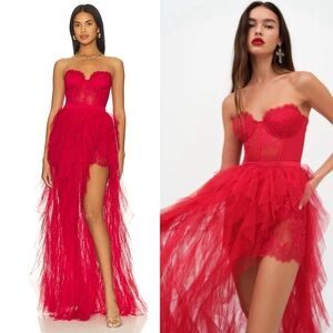 For Love & Lemons x Revolve Bustier Gown in Red